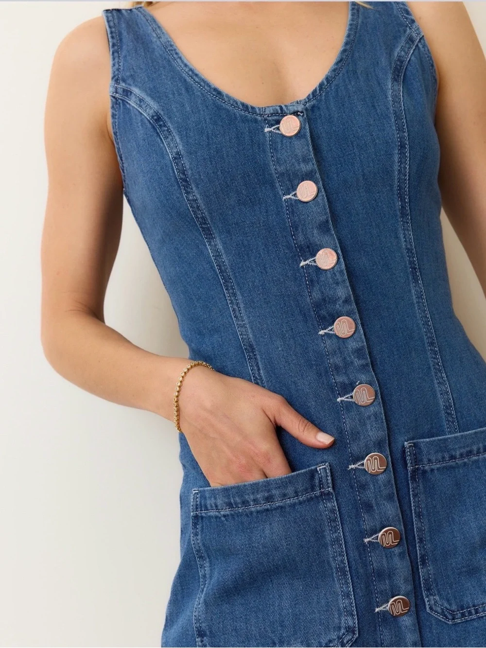 Marine Layer Daisy Mini Denim Button-Front 100% Cotton size XS Pockets